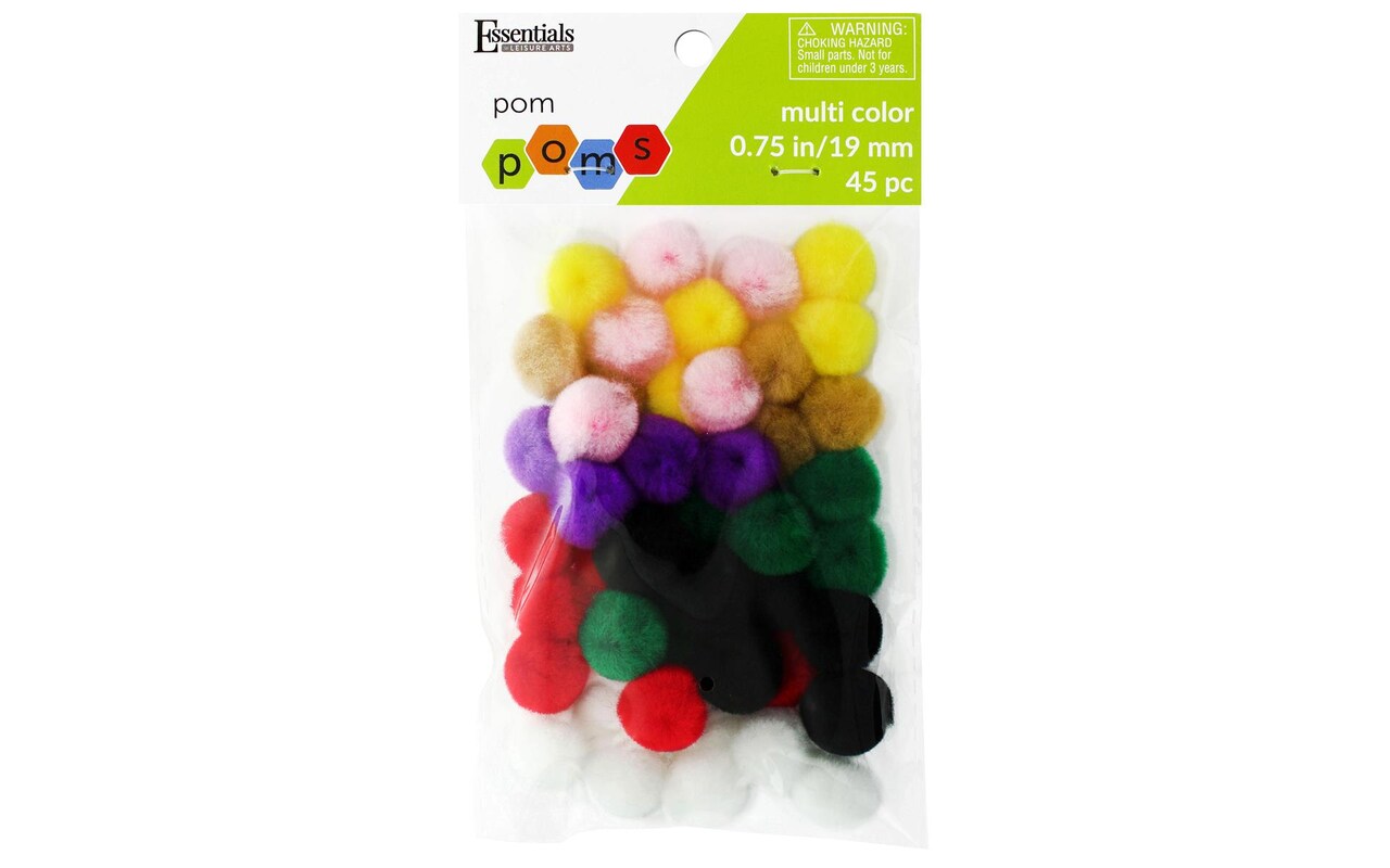 Essentials by Leisure Arts Pom Poms - Multi-colored - 3/4 - 45 piece pom  poms arts and crafts - colored pompoms for crafts - craft pom poms - puff  balls for crafts